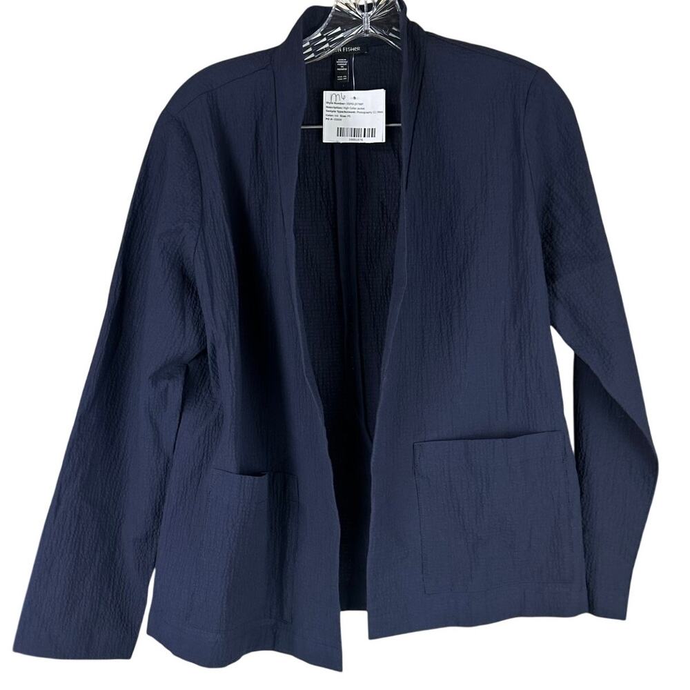Eileen Fisher Organic Cotton Pucker High Collar Jacket SAMPLE Blue Women's Sz PS